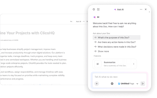 Asking clicsHQ AI questions about a doc