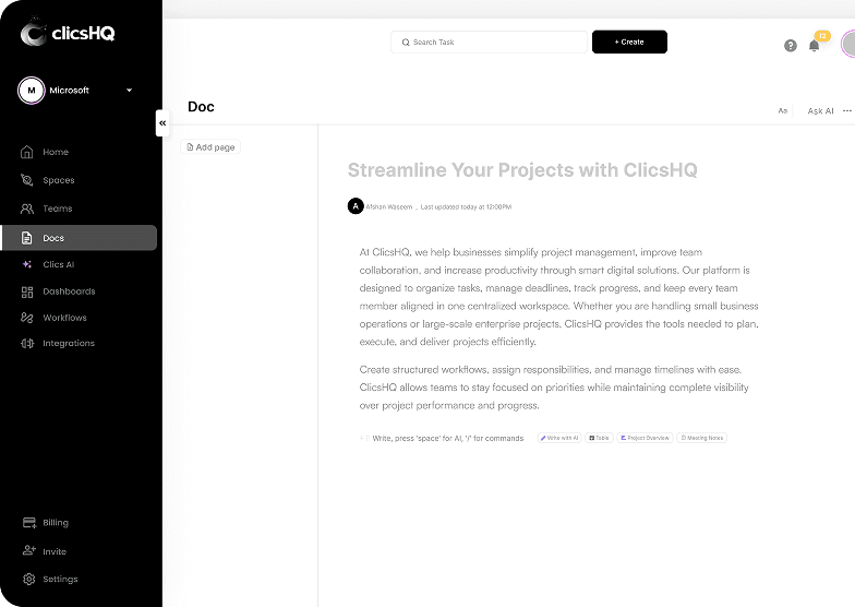 clicsHQ Docs editor